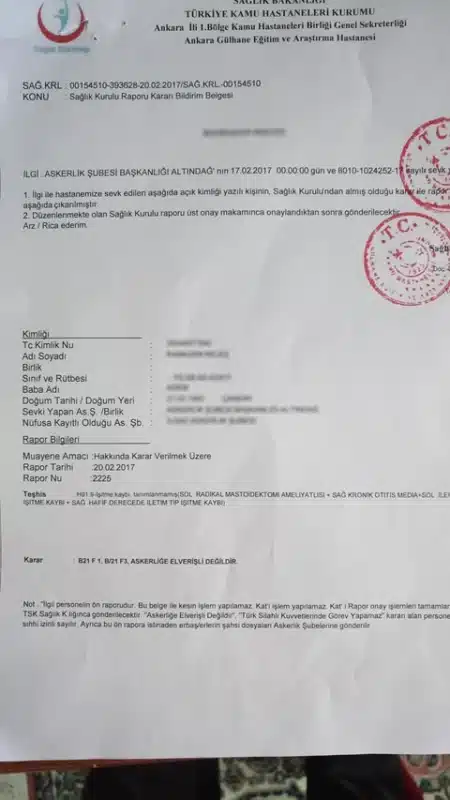 Askerliğe Elverişli Değildir Raporu