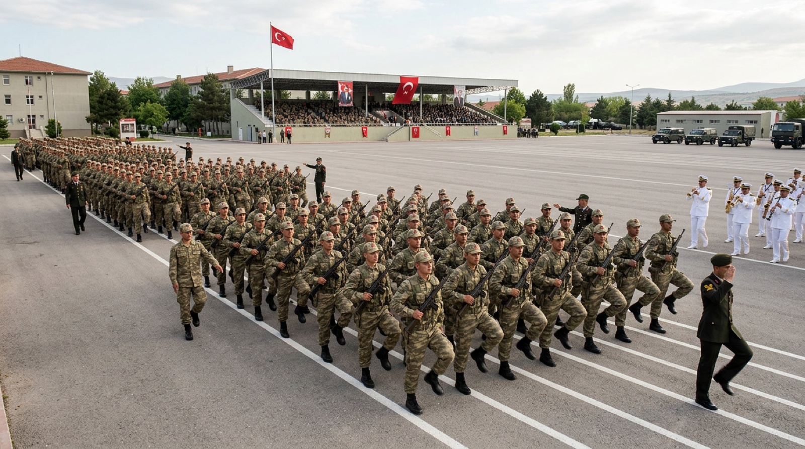 Askerlerin tören alanında yemin töreni hazırlığı için yürüyüş provası